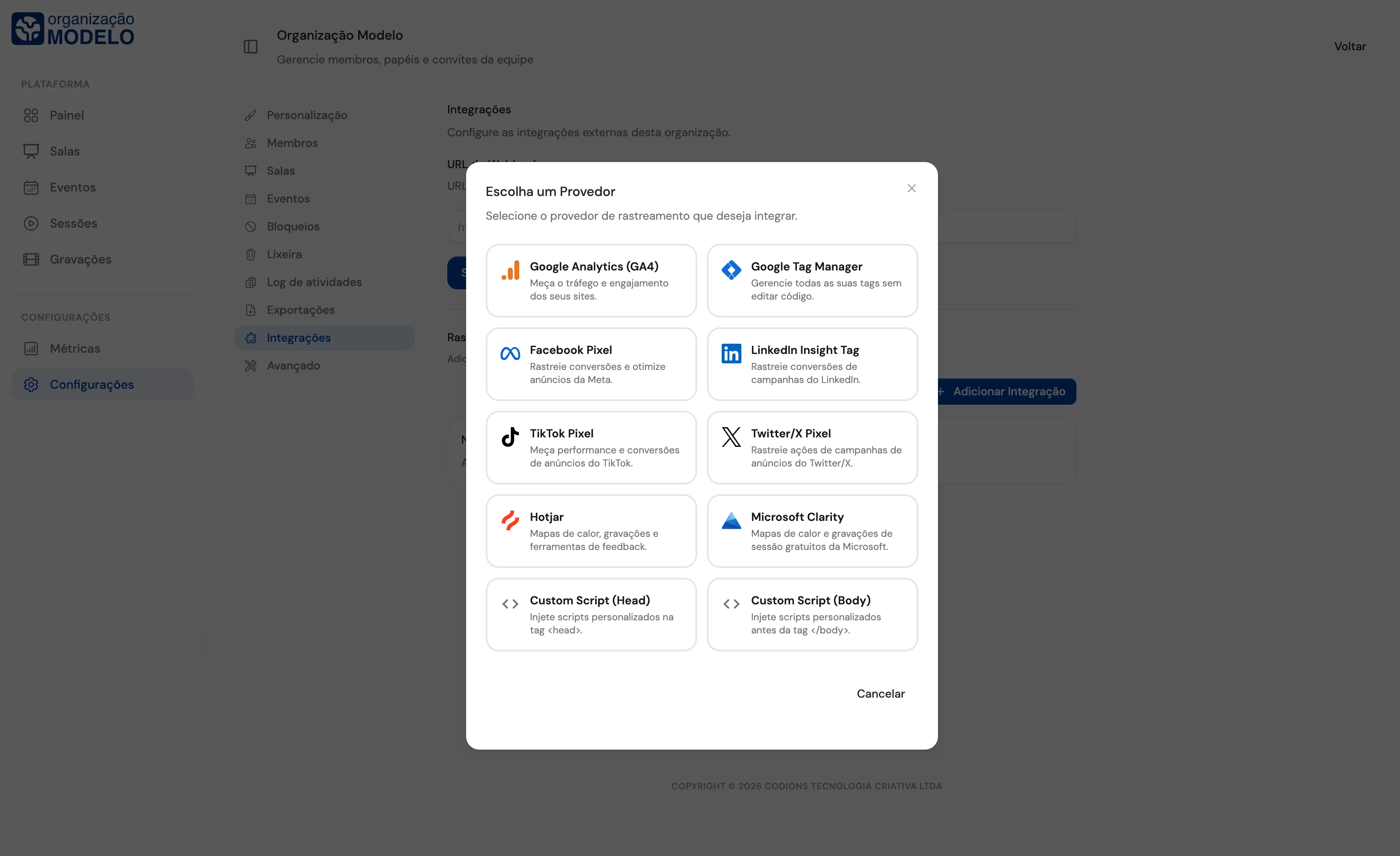 Integrações em modo claro