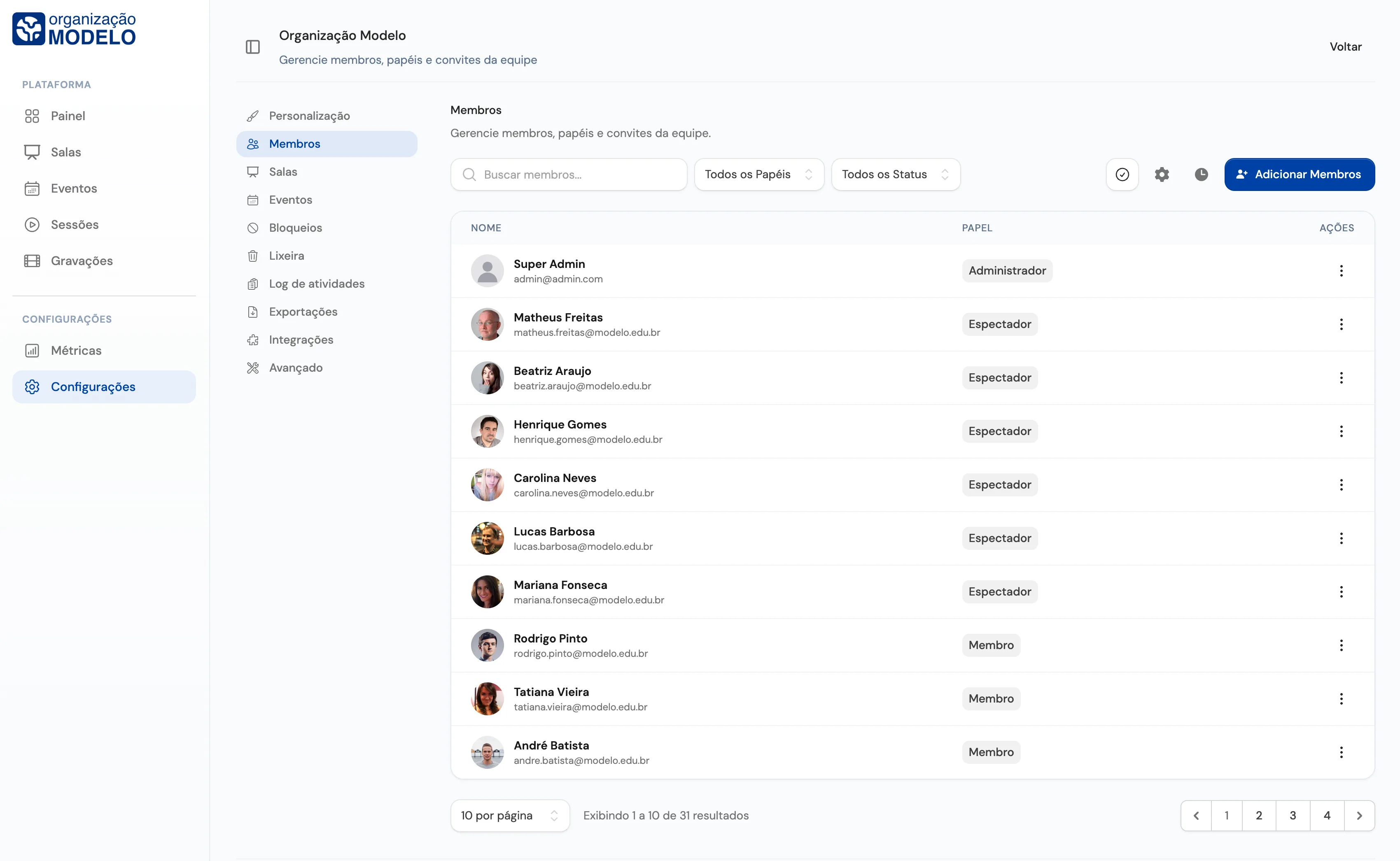 Membros em modo claro
