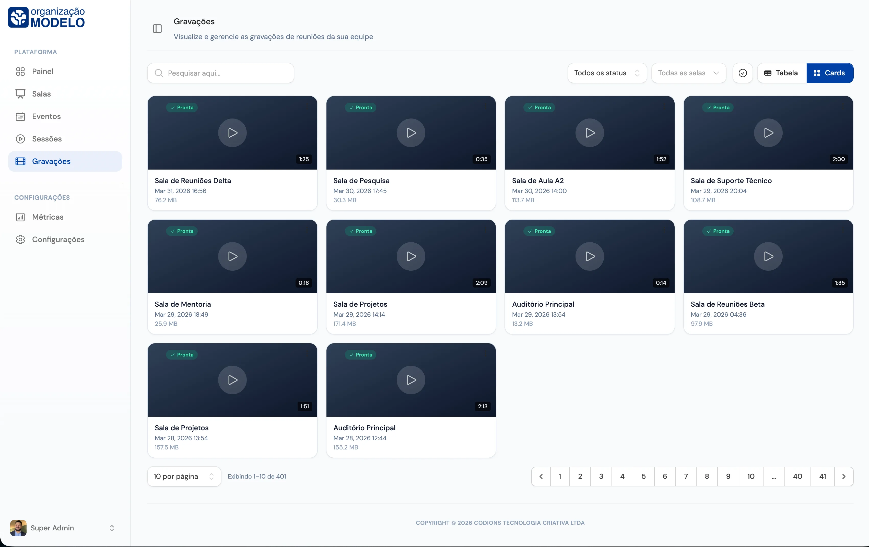 Gravações em modo claro